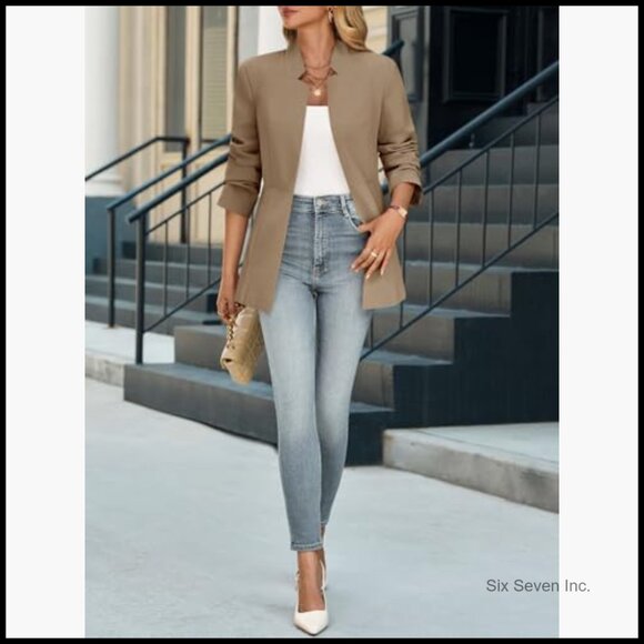 Recycled Polyester Blazer Notch Collar Long Sleeve Business Casual Jacket - Picture 5 of 7